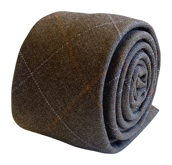 light brown check tweed wool skinny tie